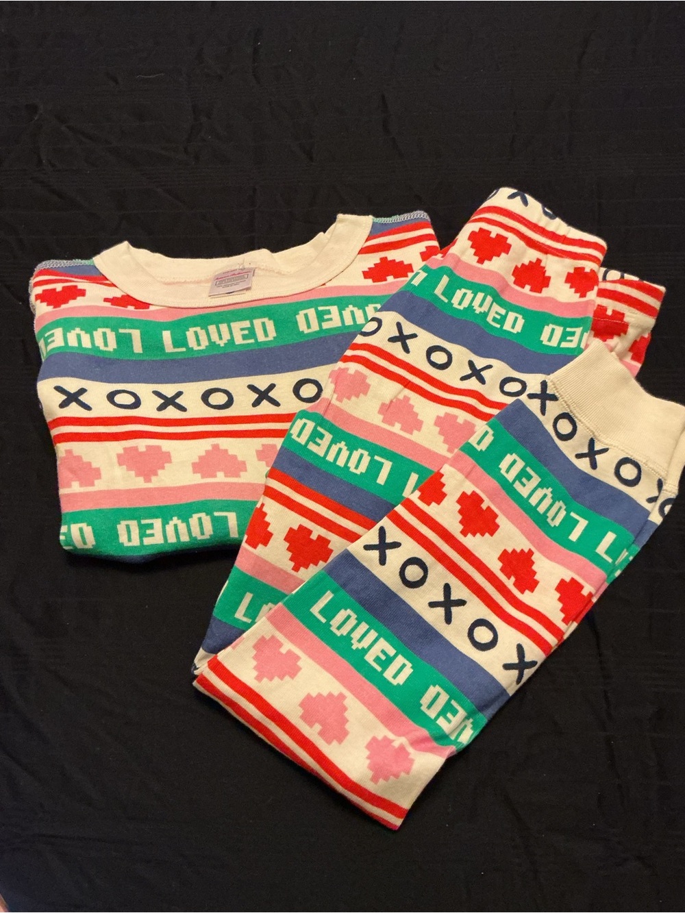 Hanna Andersson 'Loved XOXO' Heart Stripe Pajama Set - Pink, Red, Green, Blue